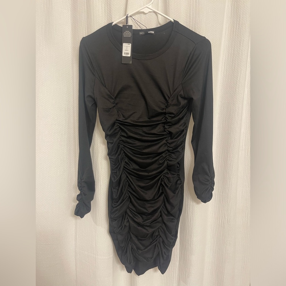 Fashion Nova Black Ruched Dress